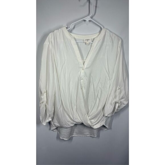 Everly white crisscross roll up sleeve blouse, size medium  - Picture 1 of 8